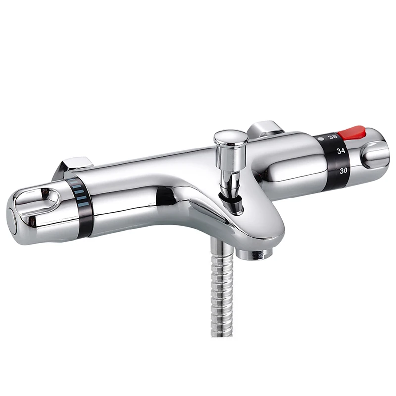 

Wall Mounted Solid Brass Thermostatic Shower Mixer Valve Bar with Bathtub Faucet, Chromed Finished