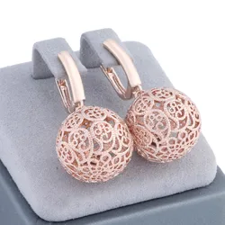 New Trend Big Round Drop Earrings for Women 585 Rose Gold Color Modern Women's Earrings Accessories Ethnic Daily Jewelry