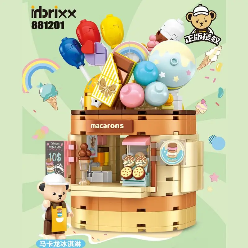 

Teddy Macaron Dessert Shop Building Blocks Street Scene Children's Assembly Toy Model Ornaments Holiday Gift Collection