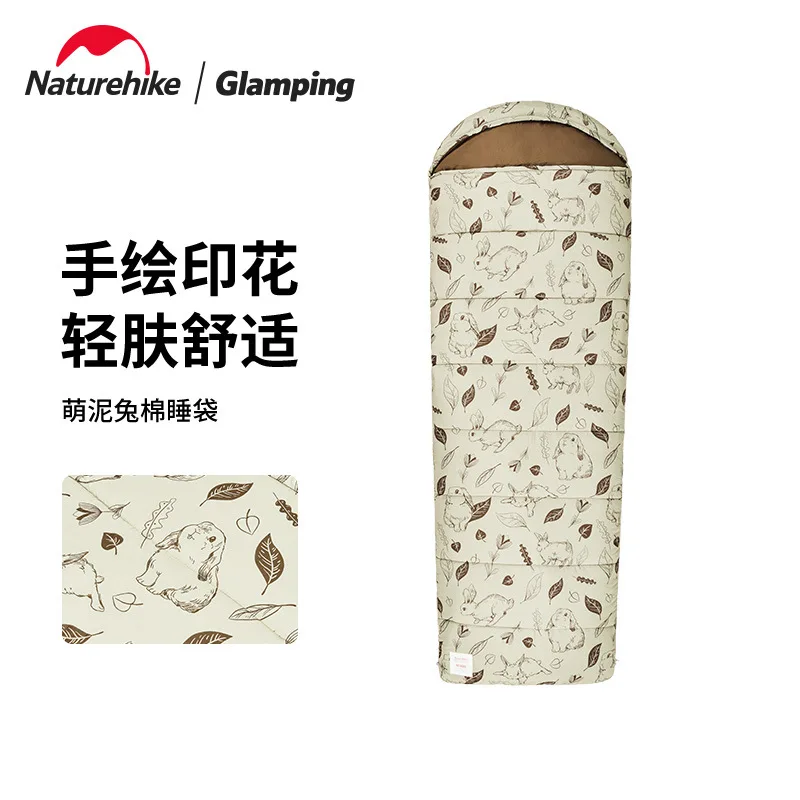 

Спальный мешок Naturehike из хлопка с принтом милого грязевого кролика, портативный ультралегкий складной, приятный для кожи спальный мешок для отдыха на открытом воздухе и походов