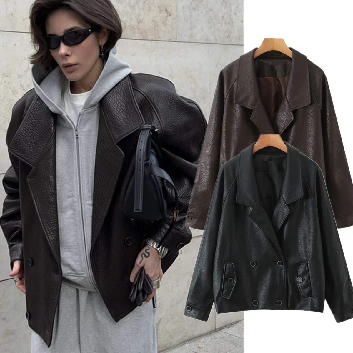 

Maxdutti женская одежда, топы, минималистичное винтажное двубортное пальто, мотоциклетная куртка из искусственной кожи, зимняя верхняя одежда, женская куртка