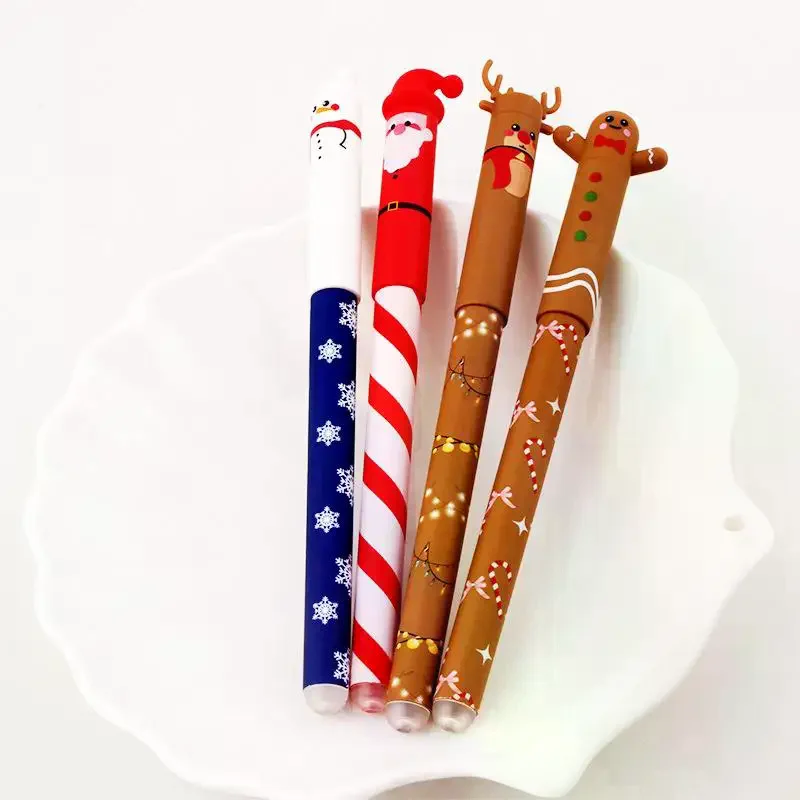

4 шт., стираемая гелевая ручка на рождественскую тематику, милый Санта-Клаус, снеговик, лось, пряничный человечек, 4 цвета, ручки, студенческие канцелярские принадлежности, подарок