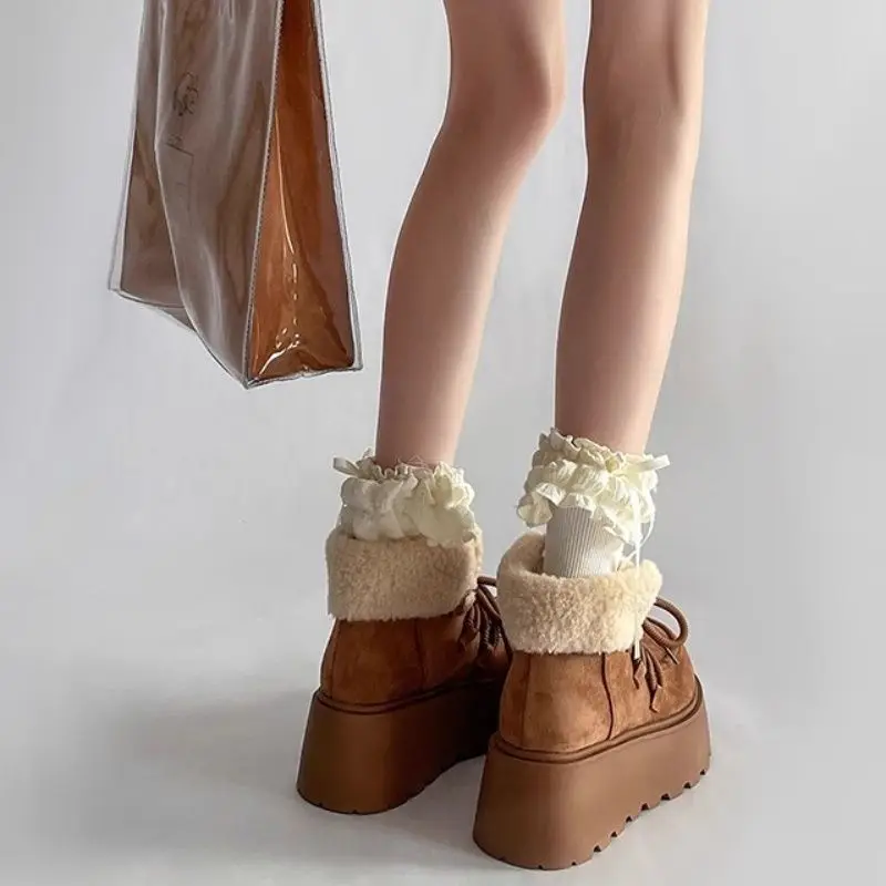 

Simple Stylish Women's Snow Boots Fur Lined Thick Bottom Casual Short Tube Winter Warm Cotton Shoes Fashionable All-Match