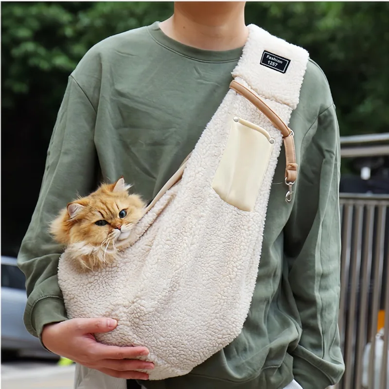 

Faux Fur Cat Carrier Purse, Cute Fleece Pet Sling Bag for Puppies and Kittens, Comfortable Cross-Body Carrier for Daily Walks