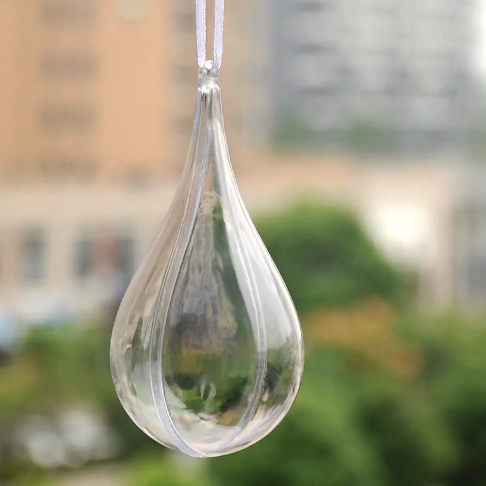 5Pcs Drop Shaped Clear Plastic Fillable Ball Ornament Hanging Transparent Decoration for DIY Crafts Candy Boxes Window Display