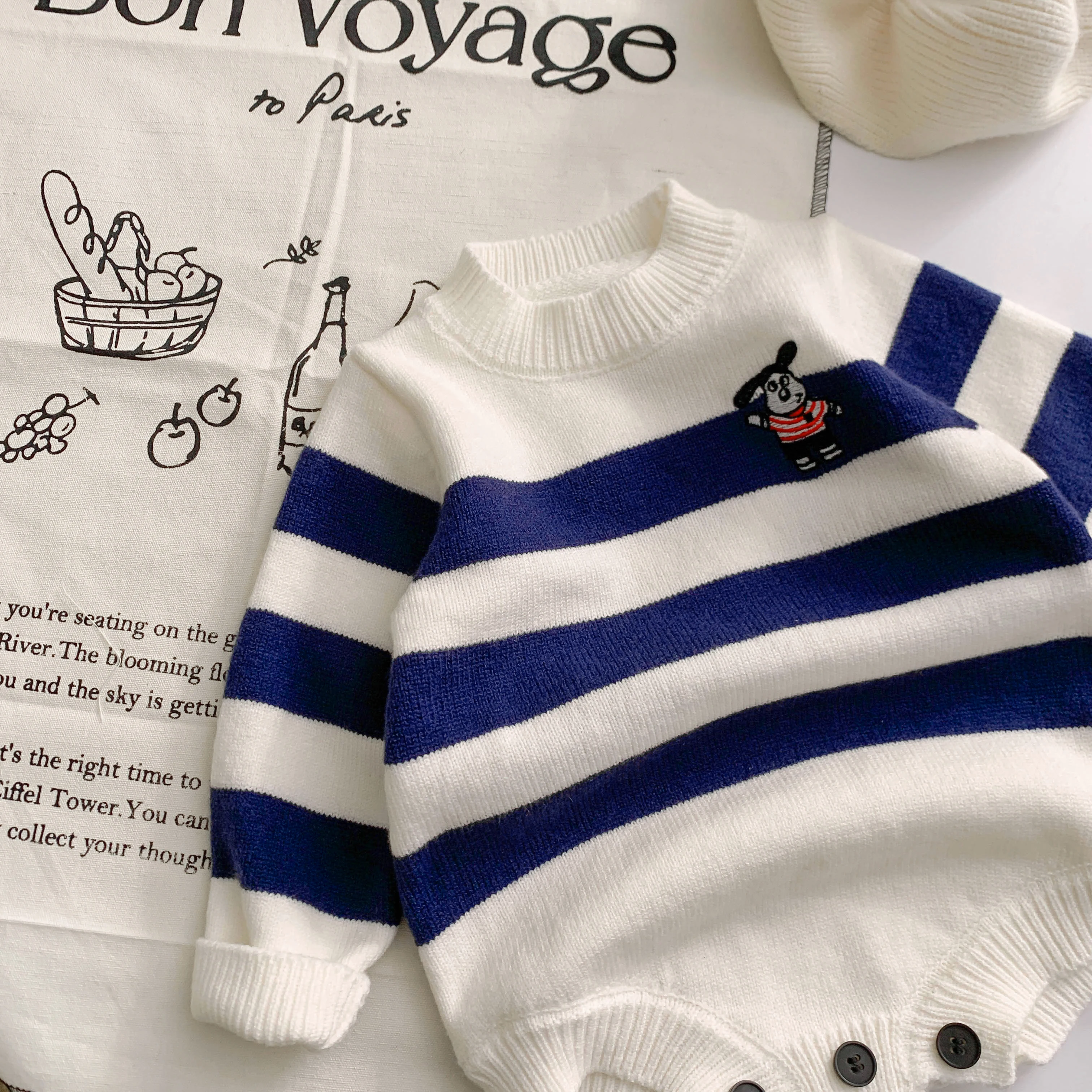 Spring Newborn Infant Baby Boys And Girls Knitted Romper Long-sleeved Briefs Kids Striped One Piece Baby Clothing