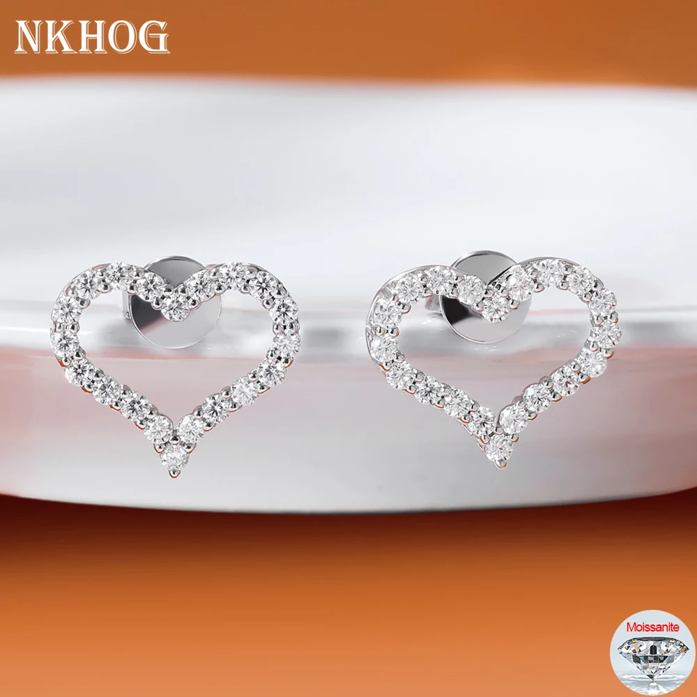 

NKHOG 1.5/2mm D Color Moissanite Stud Earrings S925 Silver 18K Plated Heart Diamond Ear Studs Women Girls Jewelry Love Gifts GRA