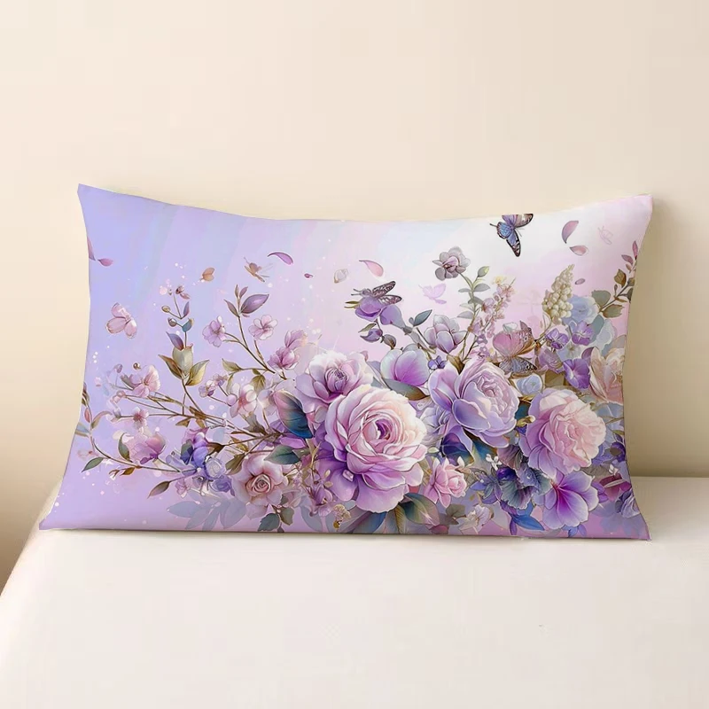 Purple Floral Pillowcase With Butterflies - Add A Touch Of Elegance To Your Bed Bedroom Living Room Sofa Cushion Cover