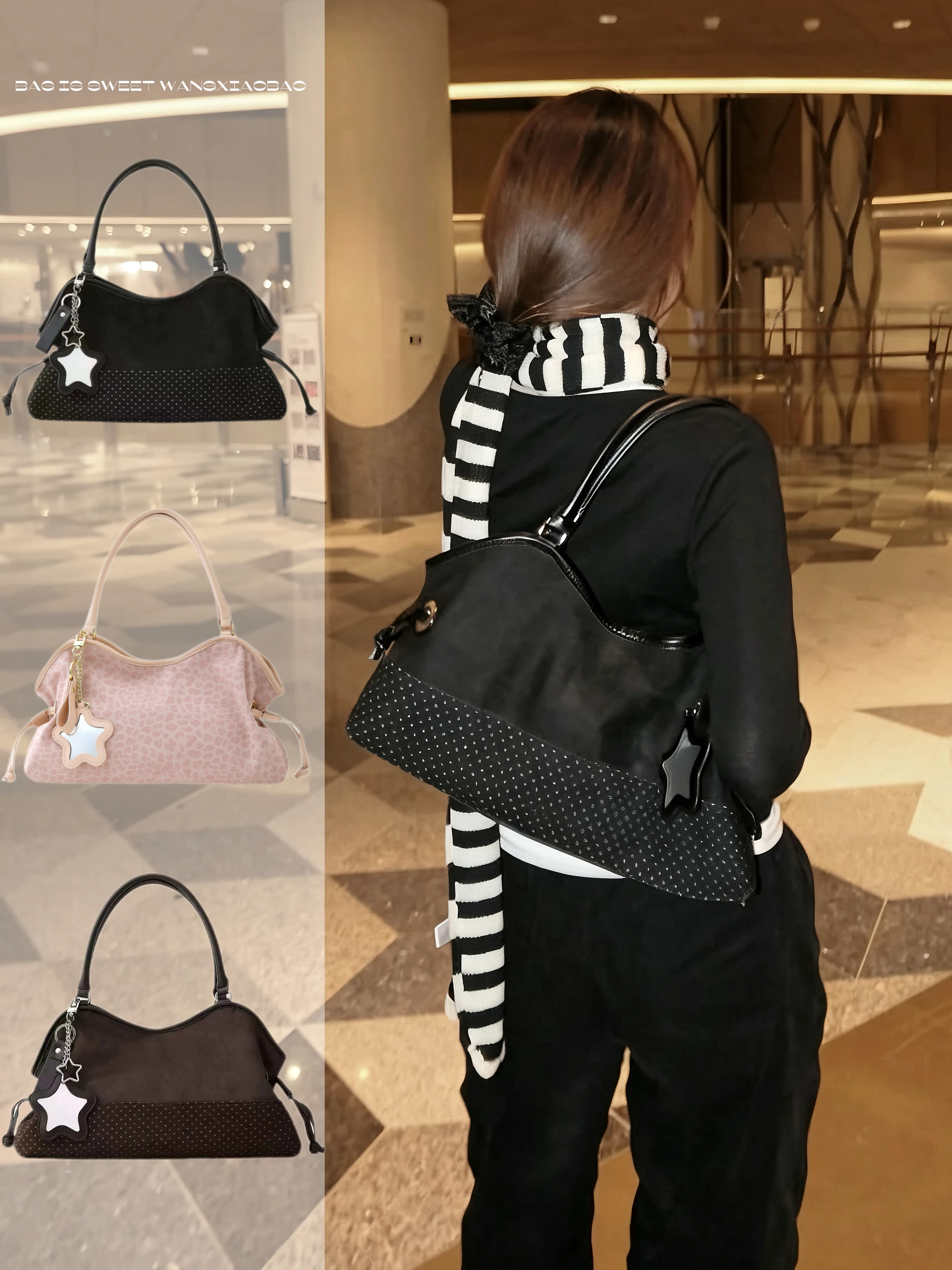 badblue-small-polka-dot-tote-bag-commuter-shoulder-handbag-leopard-print-underarm-bag-wang-xiaobao-women's-fashion-bag