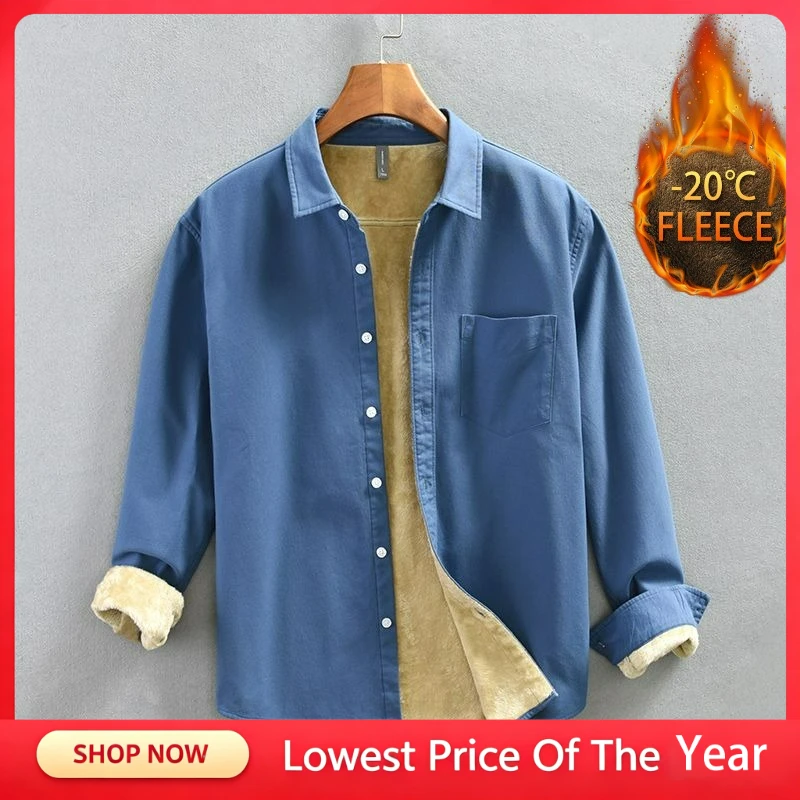 Autumn Winter Thicken Corduroy Fleece Shirts Mens Casual Warm Long Sleeve Shirt Male Cold-resistant Single Pocket Classic Shirts
