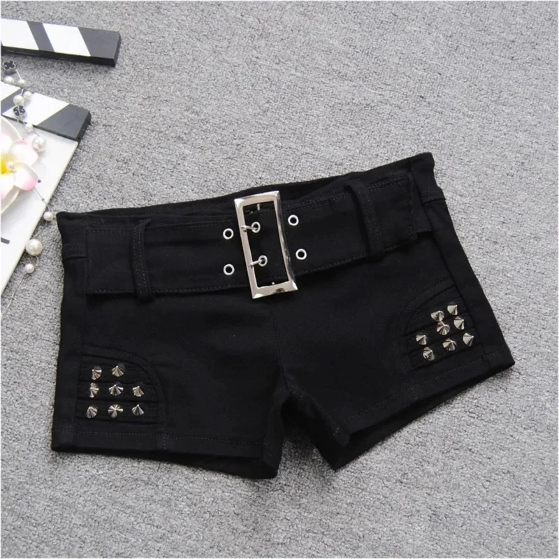 Black Sexy Low Waist Denim Shorts Women Fashion Studded Bead Rivet Nightclub Spicy Girl 2025 Summer New Slim Short Hot Pants