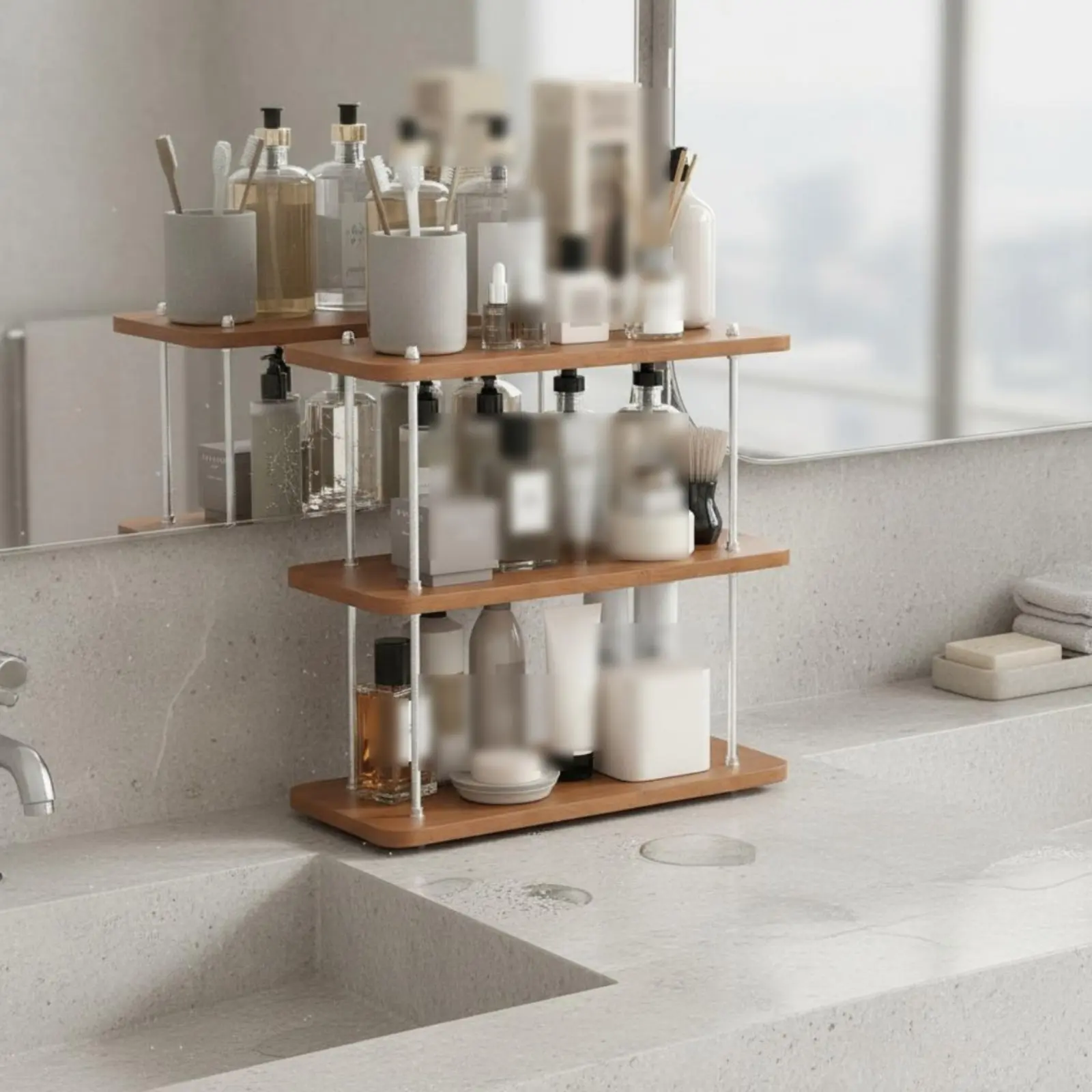 

Countertop Storage Rack Sturdy Adjustable Counter Rack 3 Tier Countertop Organizer Large Capacity Desk Shelf Organizer