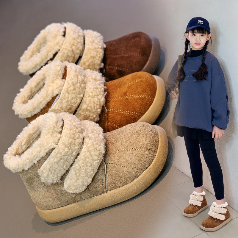 

Fleece-lined snow boots for girls 2025 Winter new thickened cotton shoes for children girls' anti-skid soft sole cotton boots