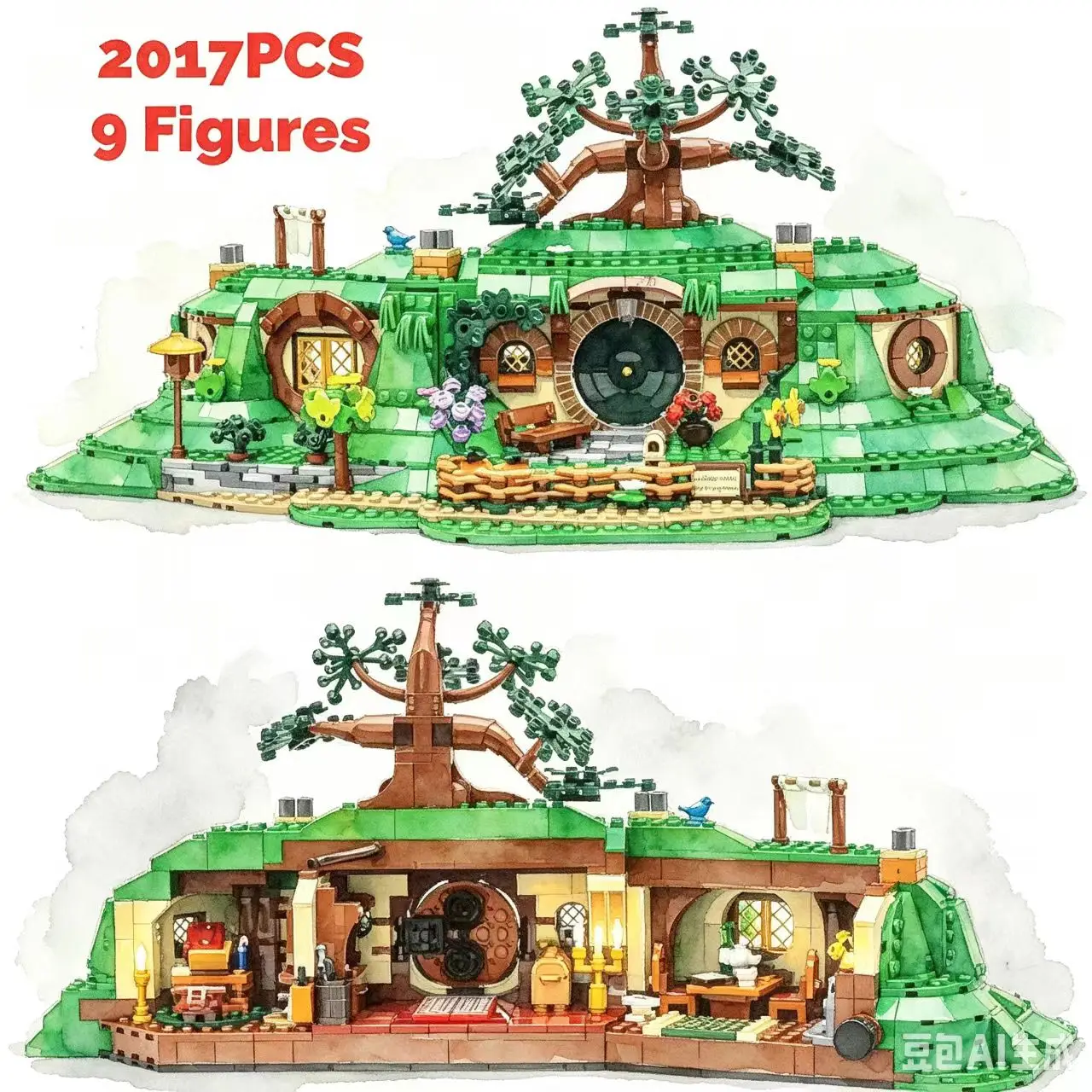 2017pcs Creative Street View MOC Shire Hole Architecture Block Building Blocks Brick Street View Toys For  Gift