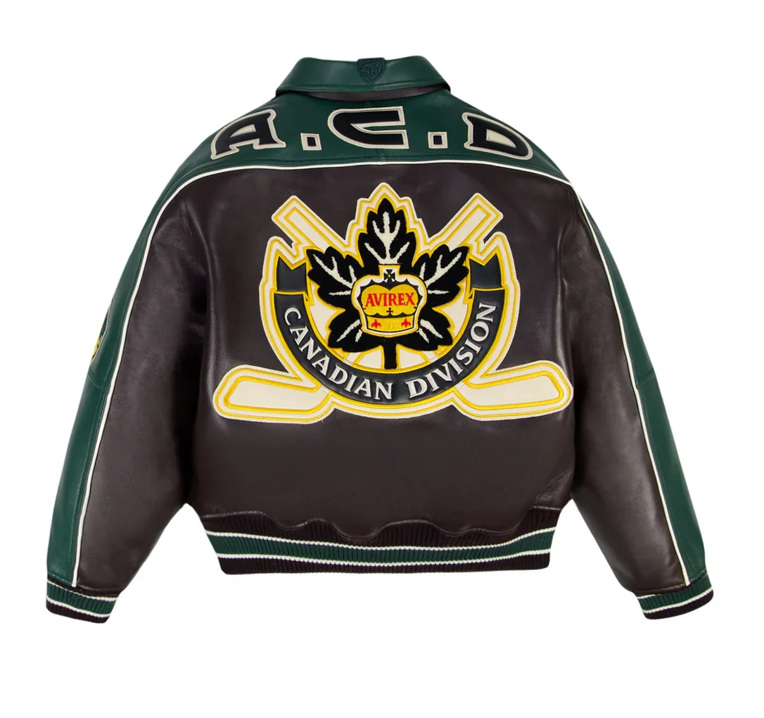 

AVIREX 2025 осень/зима новые поступления хоккейный логотип кожаная куртка с вышивкой для мужчин модный повседневный импортный топ из овечьей кожи