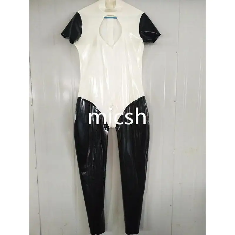 

Latex Rubber Gummi Uniform Catsuit Ganzanzug Handmade tights bodysuit Two-color uniform short-sleeved