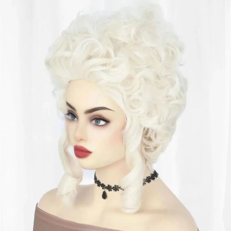 

Парик для косплея Марии-Антуанетты, белый синтетический короткий вьющийся парик, Coser, милая девушка, термостойкое волокно, парик высокого качества, использование на Хэллоуин