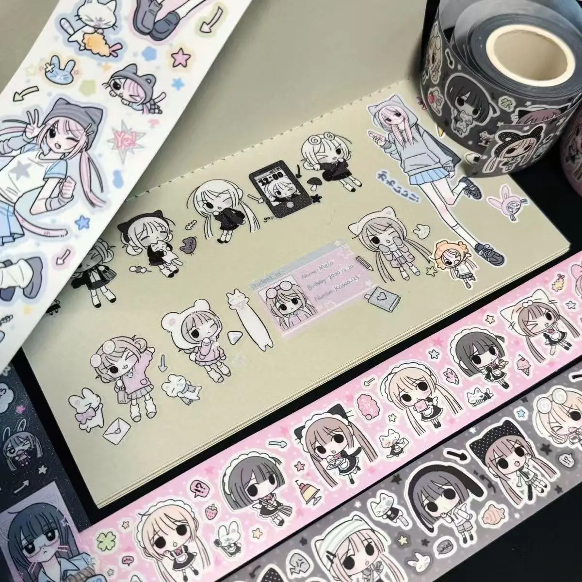 

Cute Japanese Original Sticker Roll Packaging Cute Character Jk Girl Maid Cutting Die Tape Hand Account Decoration New Cute Gift