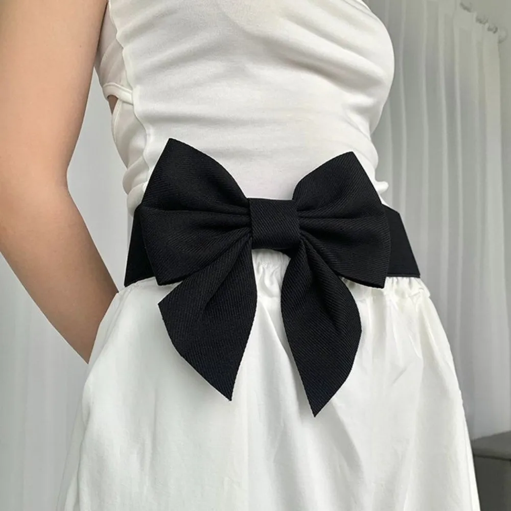 Vintage Elastic Large Bow Belt Soft Sweet Wide Waistband Elegant Cloth Evening Dress Belt Trouser Decoration