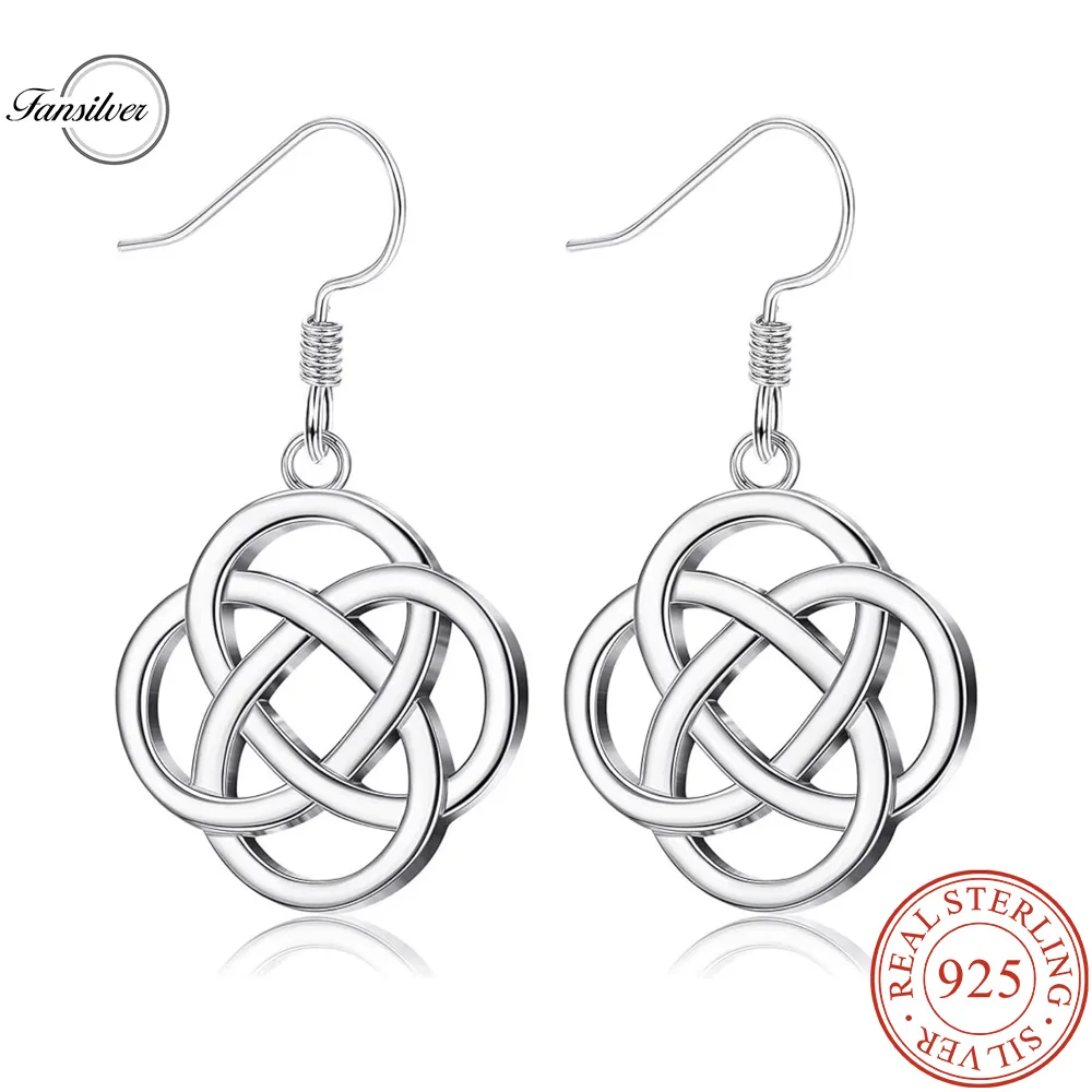 Fansilver S925 Sterling Silver Earrings Drop Celtic Knot for Women Stylish Earring Vintage Round Dangle Earrings