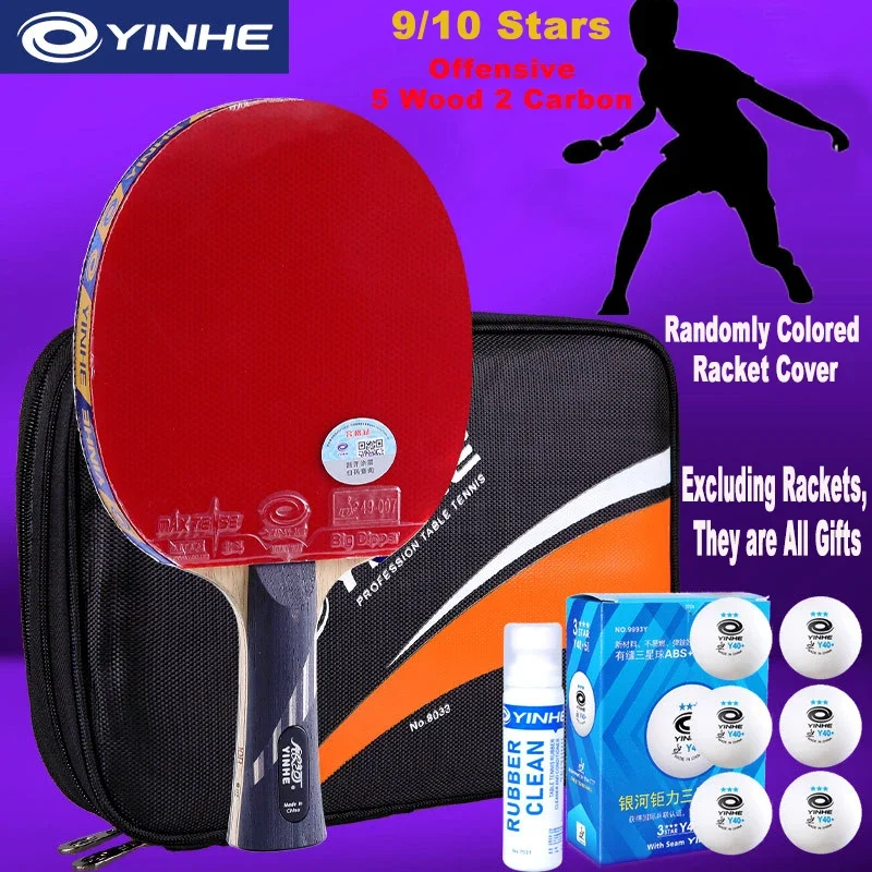 YINHE 9/10 Star Table Tennis Racket SET 5 Wood 2 Carbon Professional Offensive Lightweight Elastic ITTF Approved Ping Pong Bat