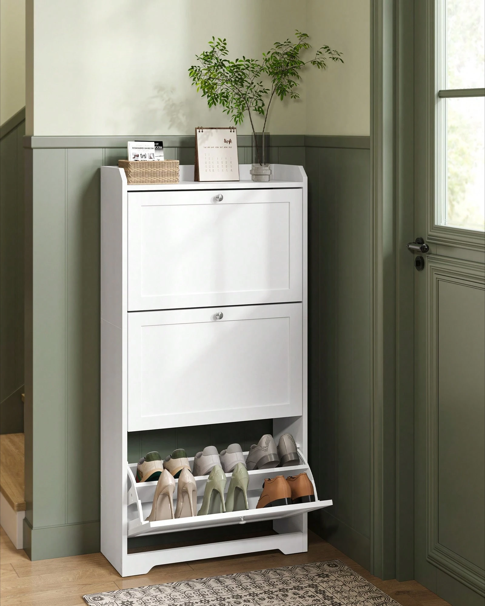 Shoe Cabinet with 3 Flip Drawers Adjustable Dividers Holds 18 Pairs Entryway 9.4x23.6x42.5in