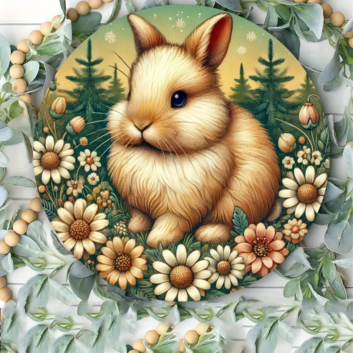 ديكور حائط من الألومنيوم على شكل أرنب وأزهار ساحرة مقاس 8 × 8 بوصة - مقاوم للماء والغبار وسهل التعليق - مثالي للمنزل والمقهى والبار - متين #5