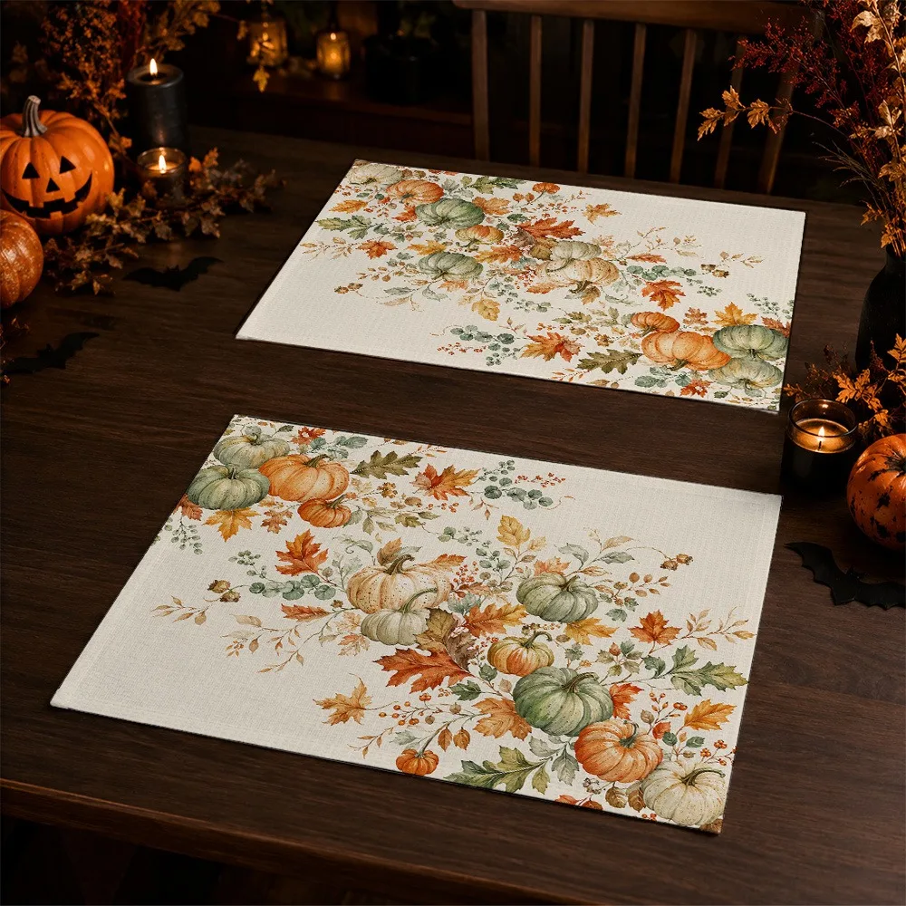 Autumn Harvest Placemats Table Mat Pumpkin Maple Foliage Print For Dining Table Decor Seasonal Holiday Home Accessories 4/6/8pcs