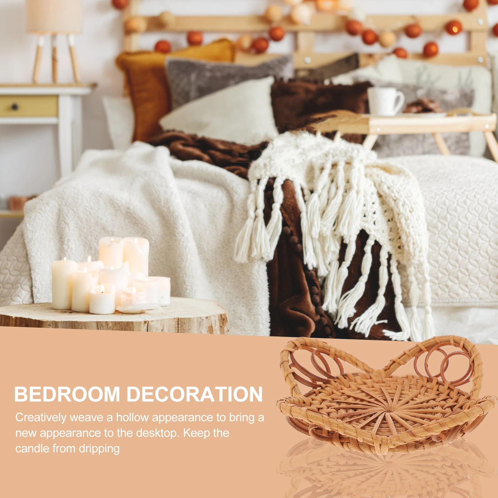 Soporte de mimbre para velas cónicas, salvamanteles naturales, decoración de boda, bandeja de arte tejida, decoración rústica para el hogar, 2 uds.