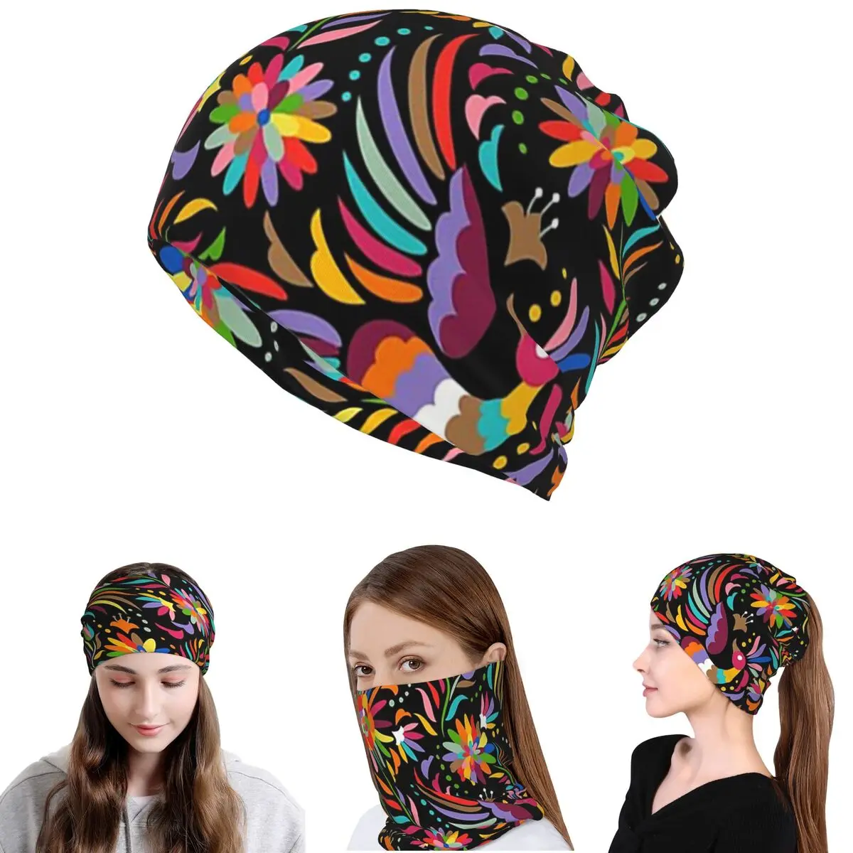 Traditional Mexican Colorful Bandana Neck Cover Face Scarf Multifunction Headwear Beanies Hat Unisex Adult Winter