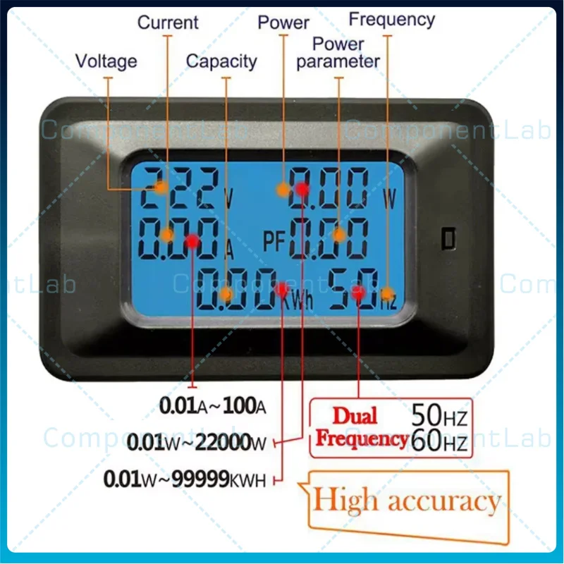 

Многофункциональный измеритель напряжения, тока и мощности переменного тока 20А/100А, панель мониторинга параметров электроэнергии