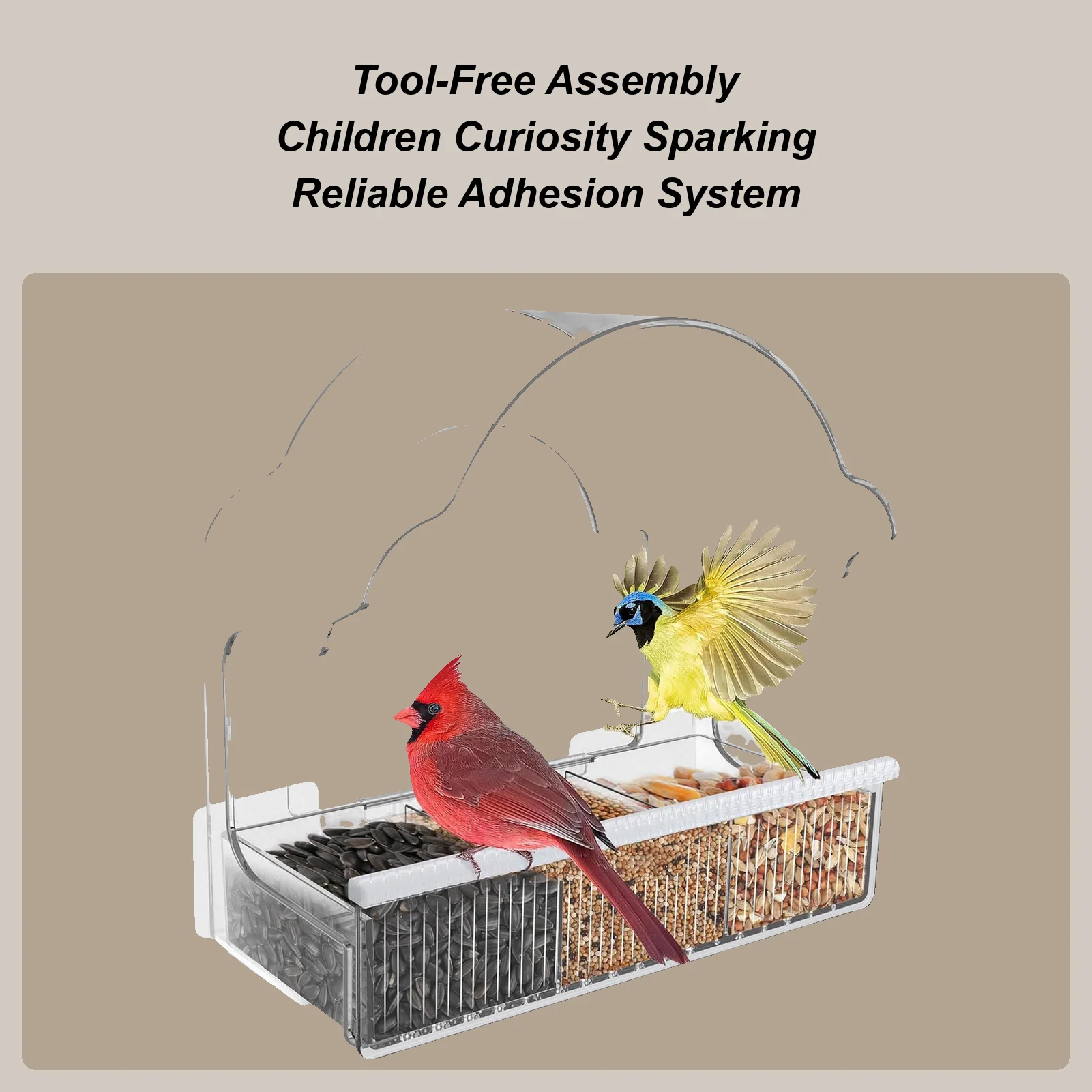 

Кормушка для птиц на окно со съемным поддоном, прозрачная, всепогодная, из акрила, для сада, балкона, двора, наблюдения за дикой природой