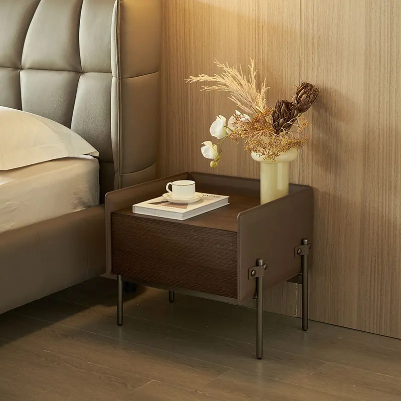 Bedside table Solid wood modern light luxury high-end smoke bedside locker