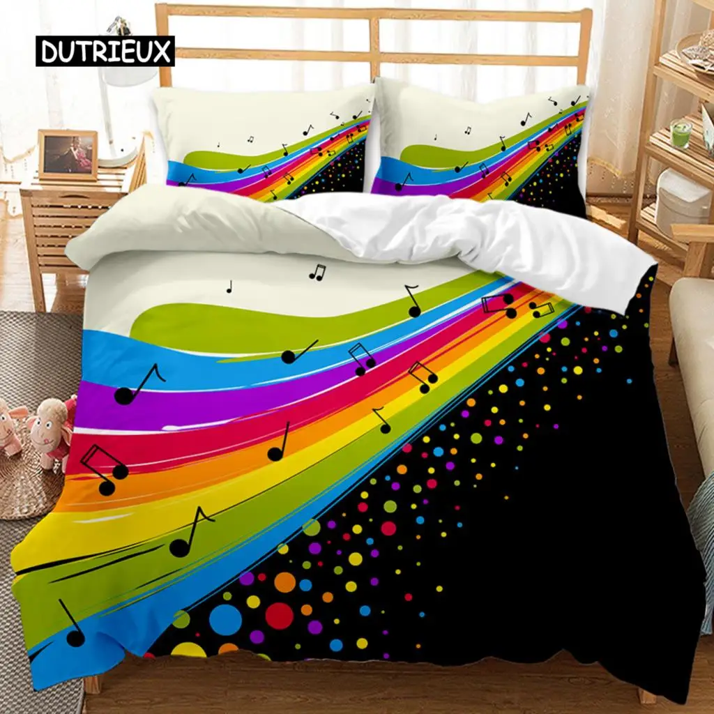 

Music Series Duvet Cover Set Rainbow Music Notes Tie Dye Bedding Set Musical Party Double Queen King Size Polyester Qulit Cover