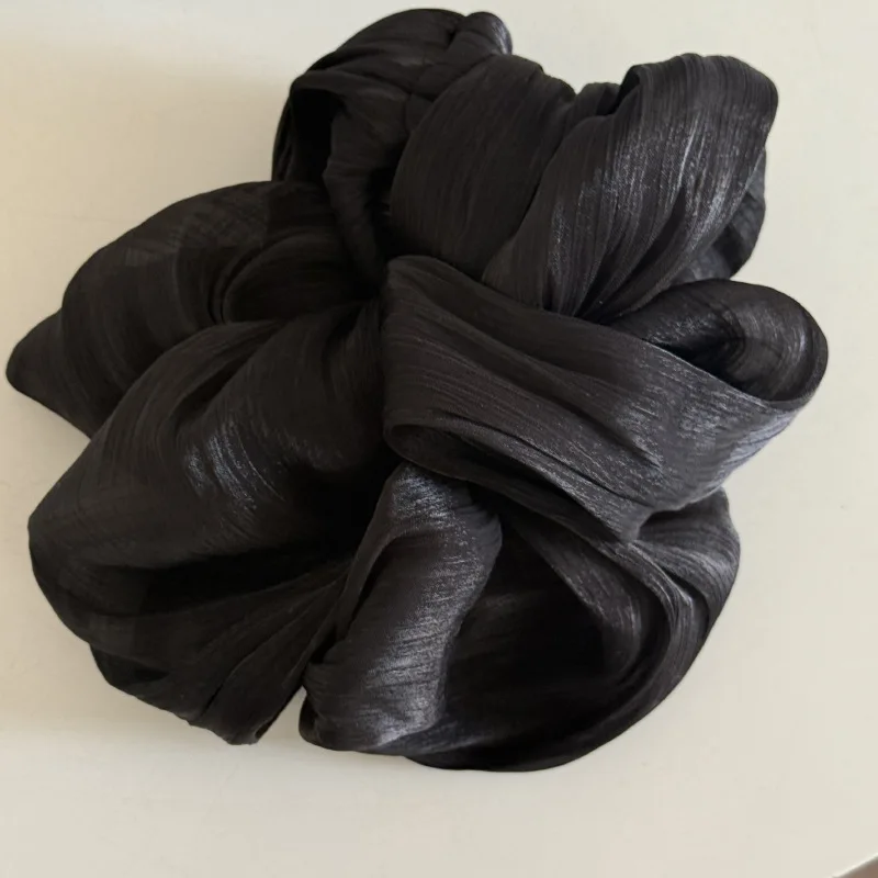 Fashion Vintage Glossy Chiffon Gauze Hair Scrunchies Women Elegant Large Elastic Hair Bands Bright Solid Ponytail Hair Ties Rope image 4