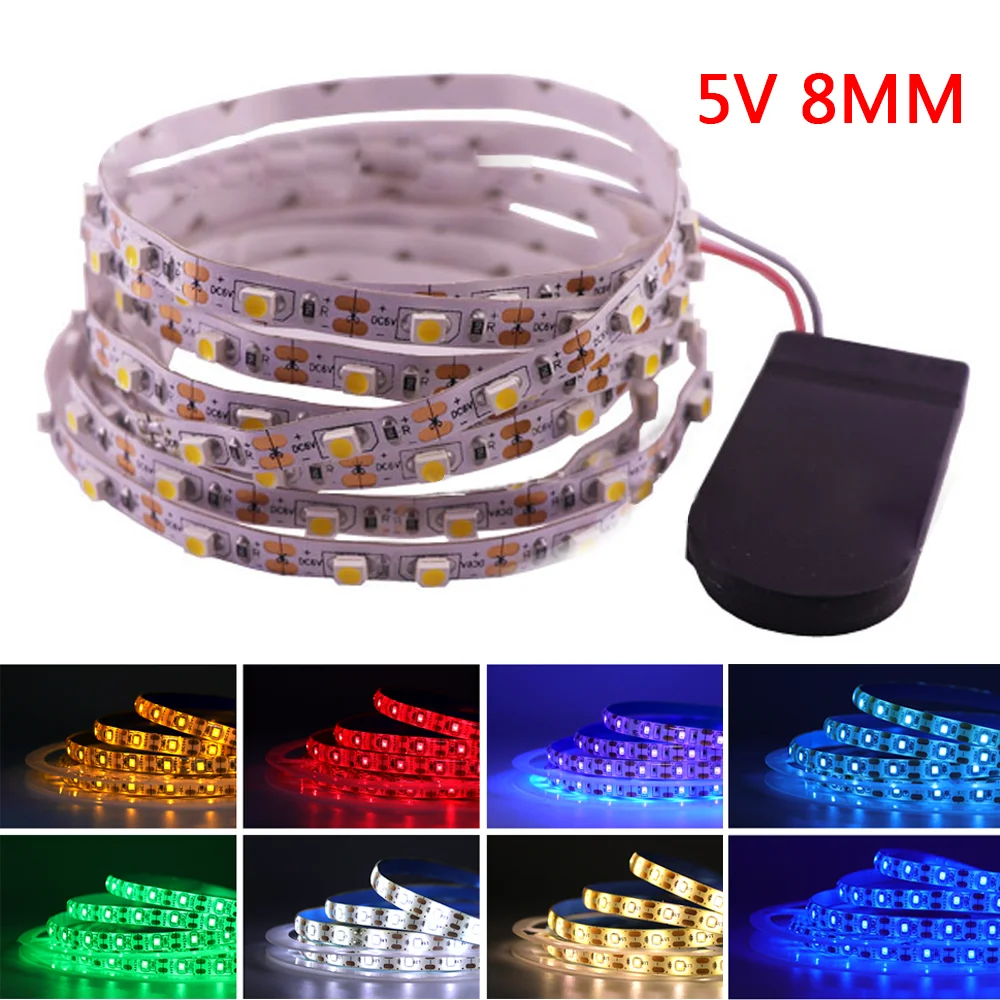 

5V LED Strip Light Battery Power SMD 2835 3528 TV Backlight Lamp 60LEDs/m 0.5m 1m 2m Flexible LED Tape Ribbon Cabinet Lights