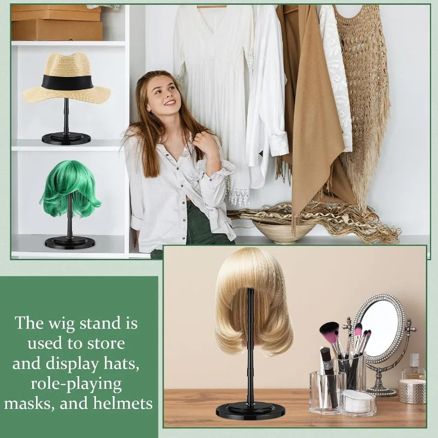 Shimeyao 8 stuks verstelbare pruikenstandaard 4,53 tot 14,37 inch draagbare pruikenhoofdhouders plastic hoedenstandaards voor weergave antislip nep