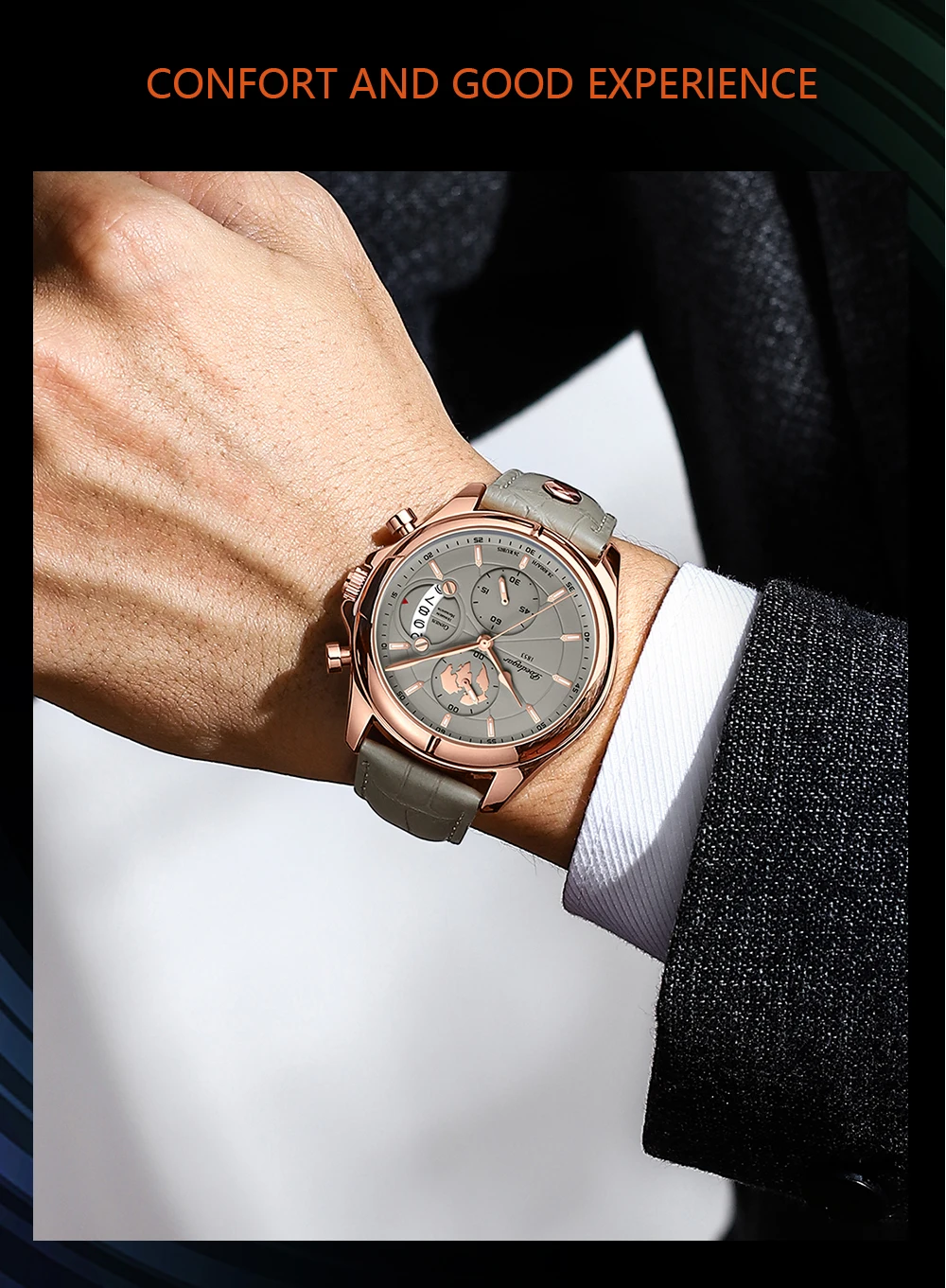 POEDAGAR Sport Casual Mann Uhr Datum Wasserdicht Leucht Leder Chronograph herren Uhr Business Luxus Quarz Uhren Für Männer – Detail 13