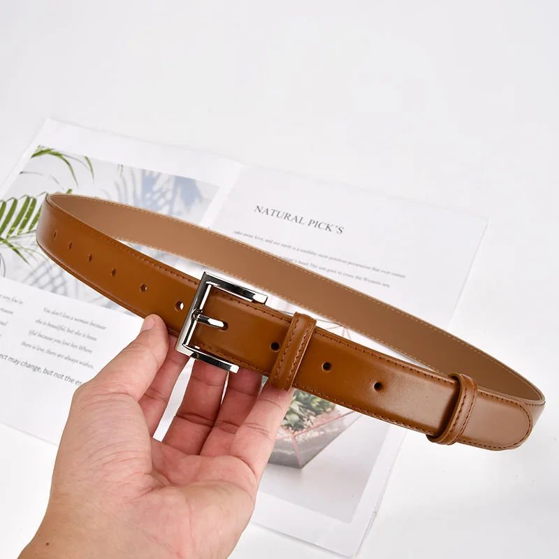 Genuine leather belt for women, jeans belt, versatile decorative thin belt, simple and fashionable with coat, black trouser belt
