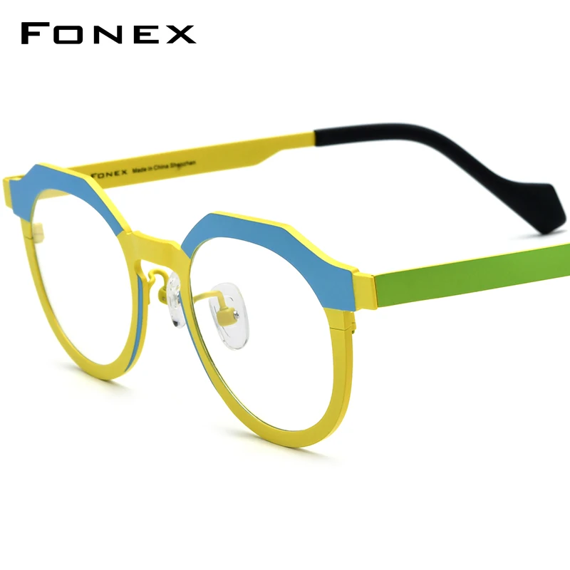 FONEX Pure Titanium Glasses Frame Women 2024 New Fashion Cat Eye Eyeglasses Men Retro Vintage Eyewear F85797