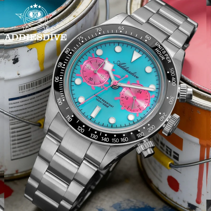 

ADDIESDIVE TOP Brand 40mm Men Chronograph VK64 Watch Waterproof 100m BGW9 Luminous 316L Steel “Paint Bucket” Quartz Watch