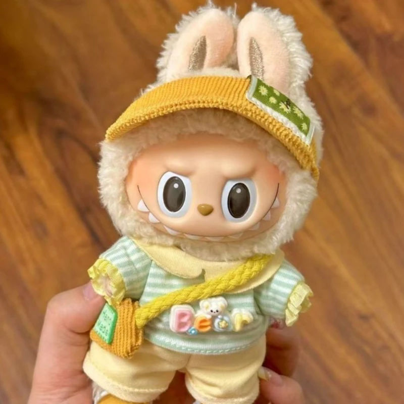 Sommer geeignet für 17 cm V1 V2 V3 Labubu Puppe Kleidung Hut Top Hosen Tasche Anhänger Set Cartoon niedlich Ersatz Kleidung Zubehör