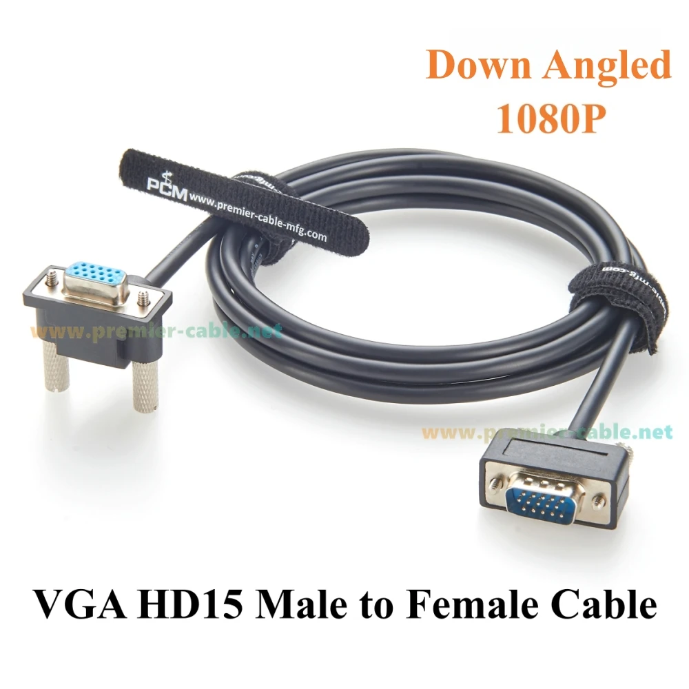 Down Angled Space-Saving VGA SVGA Monitor Cable Ultra Slim HD15 Male to Female 1920x1080P High Resolution for HDTV, Monitor