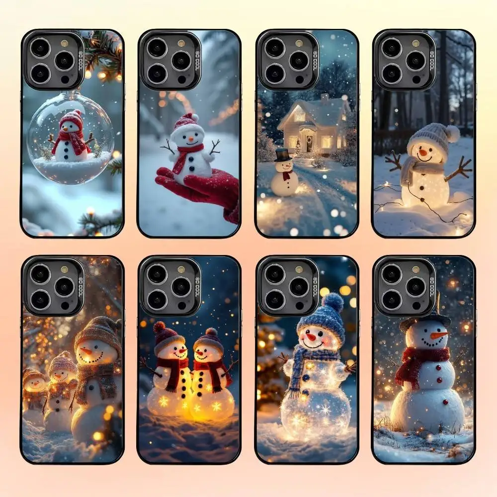 

C-Cute Christmas S-Snowman Phone Case For iPhone 16,15,14,13,12,11,Pro,MAX Gray Matte Silicone Black Cover