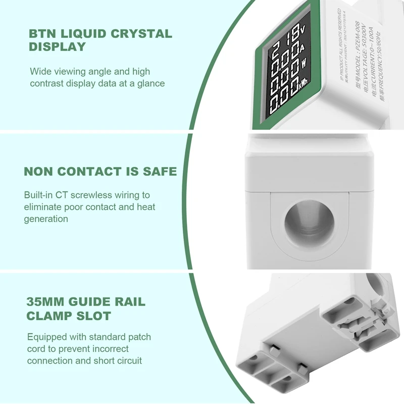 1 Pc White AC Digital Display Meter Multi-Function Rail Meter Voltage And Ammeter AC50-300V/100A Tester