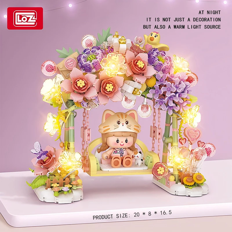 Loz Mini City Street View Flower Swing Building Block Creative Lighting Decorations Model Toy Bricks Children Birthday Gift