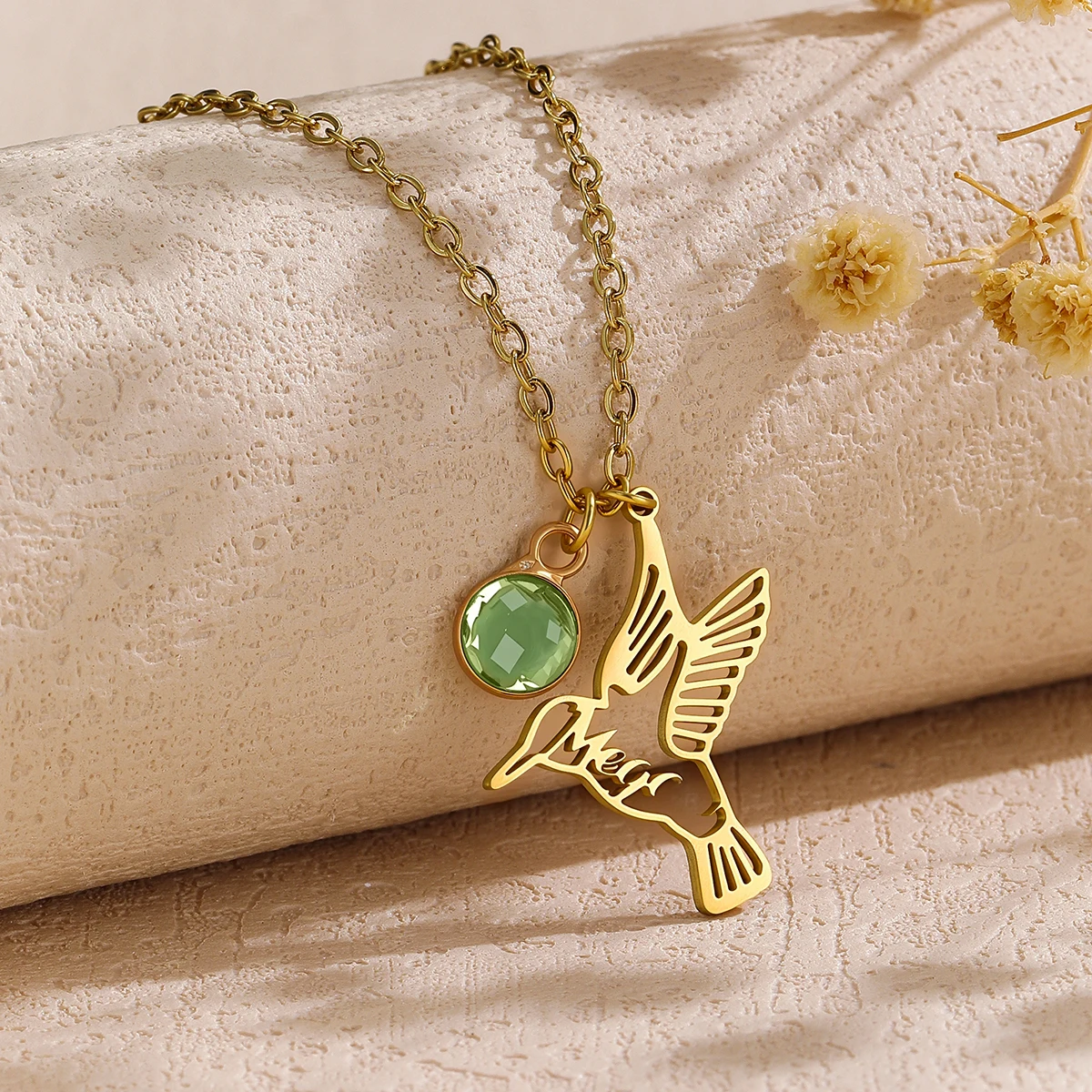 

Cute Gold Birds Necklaces For Women Stainless Steel Gold Color Chain Heart Grass Pendant Necklace Wedding Jewlery Gift New
