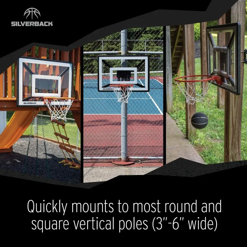 Junior Youth 33" Basketball Hoop with Lock ‘n Rock Mounting Technology Mounts to Round and Vertical Poles, Black (B84 image 3