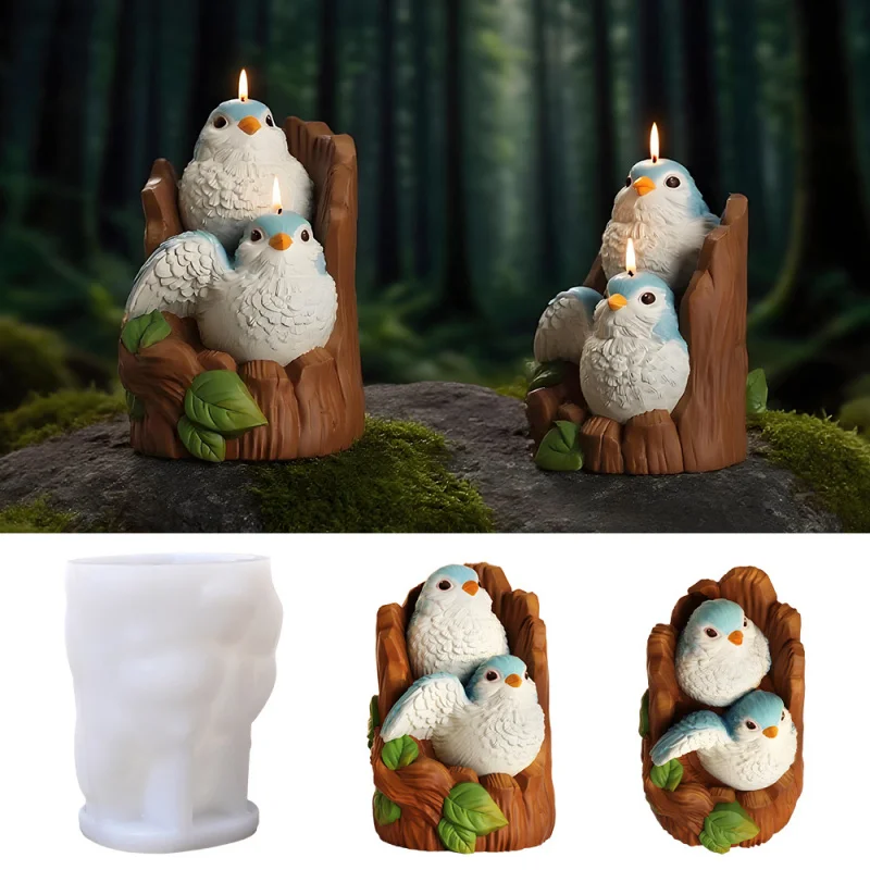 

3D Bird on Stump Silicone Mold for Candles, Plaster Resin Decor, DIY Nature Theme Craft