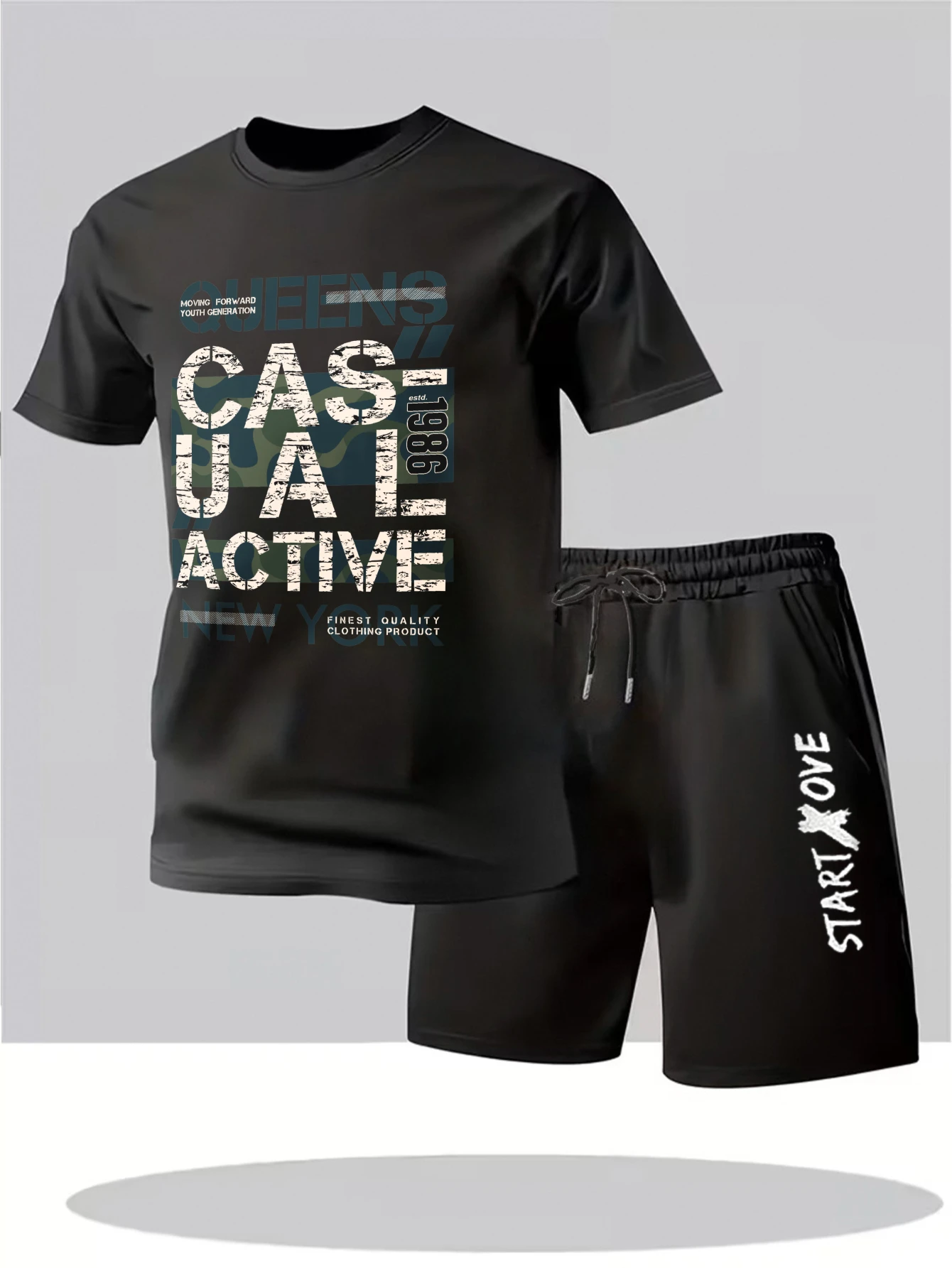 

Мужской летний комплект 2025: тонкий костюм-двойка из полиэстера, спортивный костюм Y2K с графическим принтом